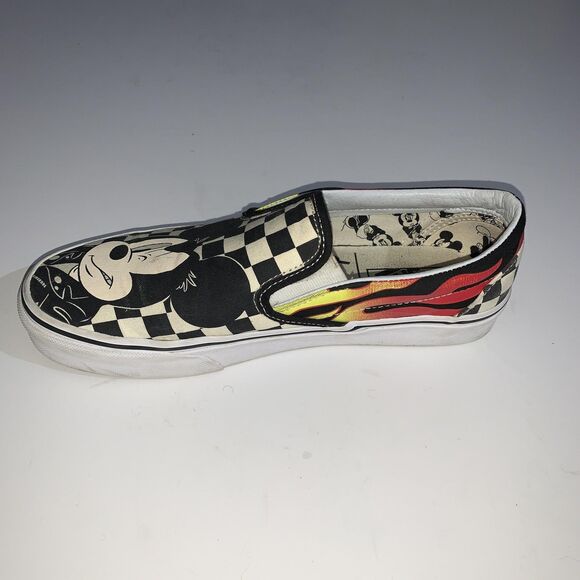 Vans x Disney Shoes Womens 9 Mens 7.5 Mickey Minnie Black Checkered Flames - Picture 3 of 9